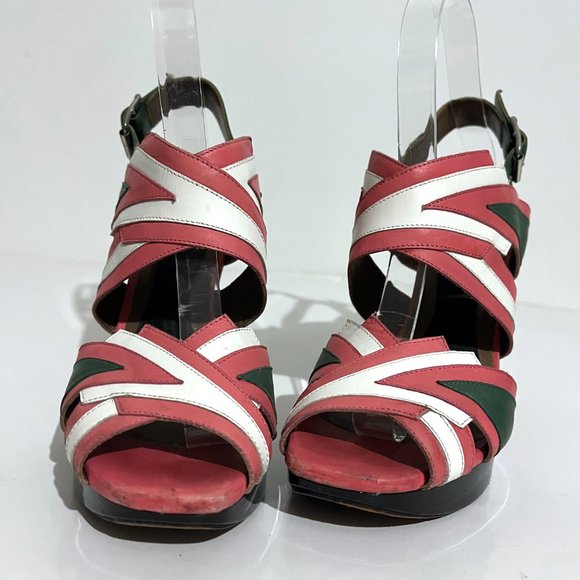Marni Runway Multi-Color Paneled Leather Platform Sandal Heels - Picture 15 of 17